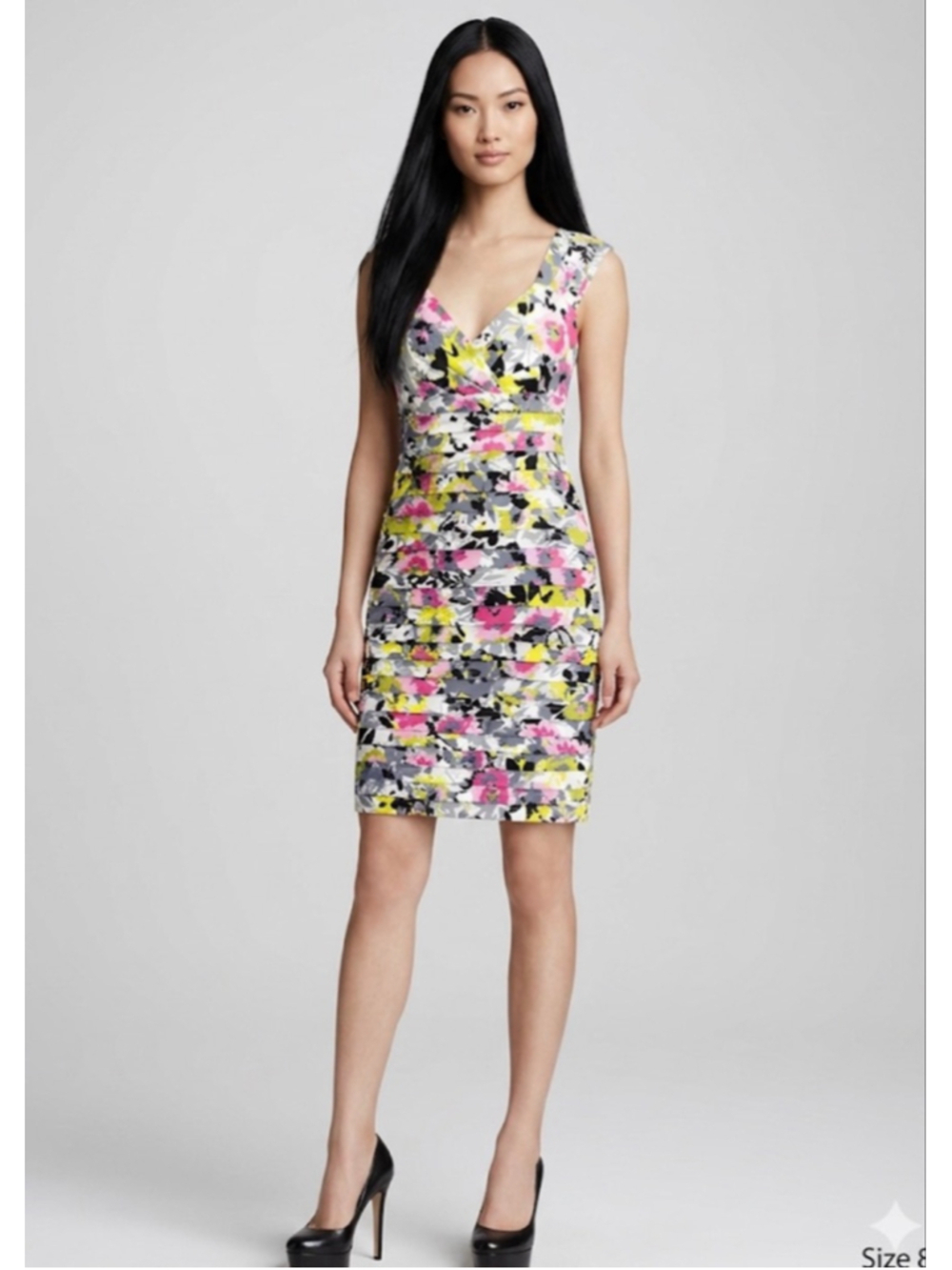 LONDON TIMES Floral Sheath Dress Size 8 White Pink